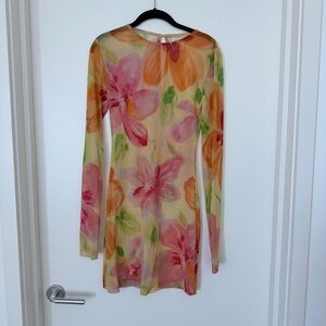 With Jean Floral Sheer Long Sleeve Mini Dress